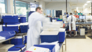 healius lab with sample transport containers