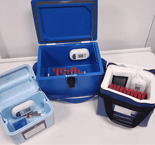 sample tracking sensors installed in pathology shipment containers